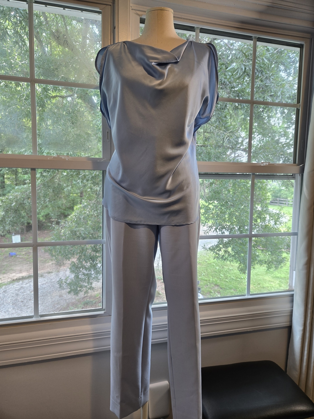 White House Black Market Light Blue Blazer, Pants & Blouse Antinio Melani Shoes - Picture 8 of 13